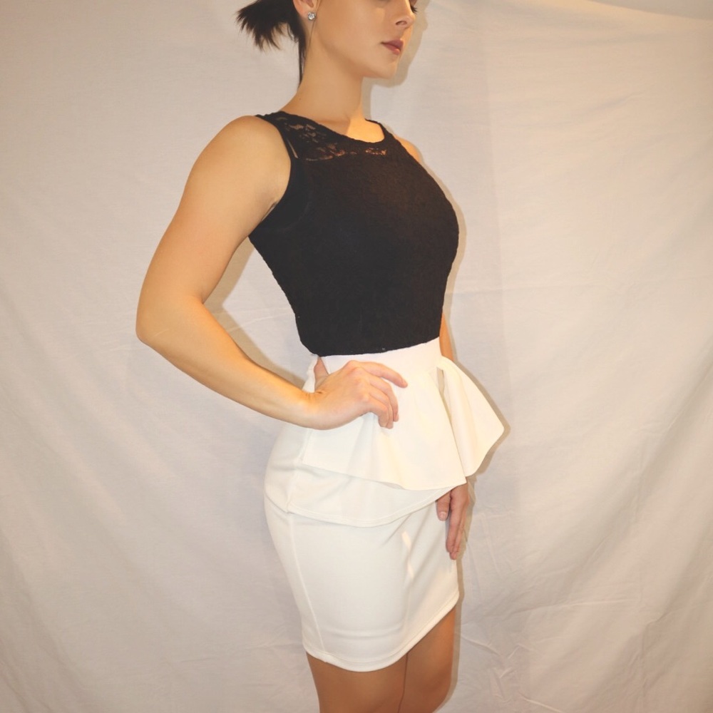 Windsor Classy Black&White Lace Peplum Dress